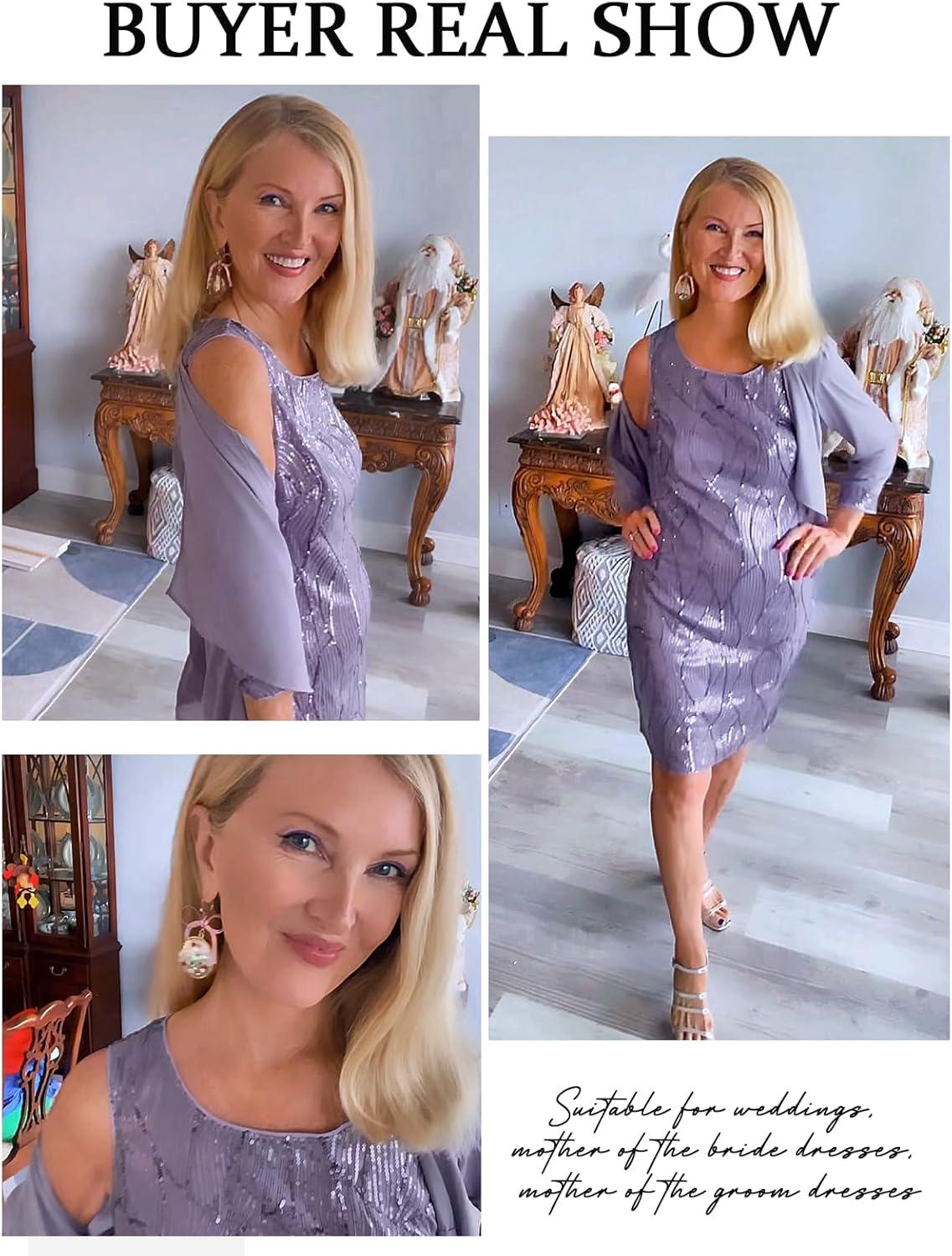 imageGRACE KARIN Womens Sequin Dress Wedding Guest amp Mother of The Bride Formal Dress Two Piece Knee LengthLight Purple