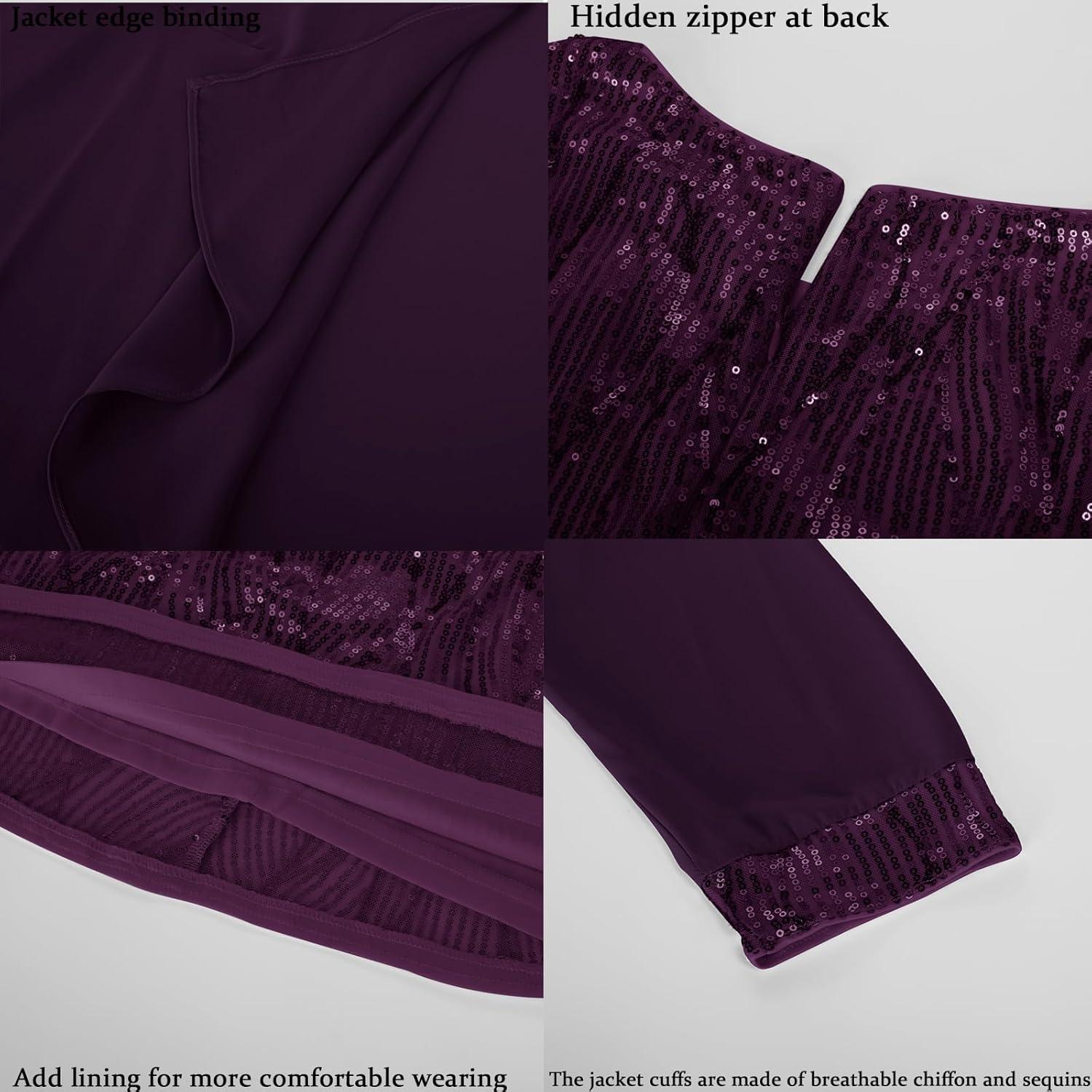 imageGRACE KARIN Womens Sequin Dress Wedding Guest amp Mother of The Bride Formal Dress Two Piece Knee LengthPurple