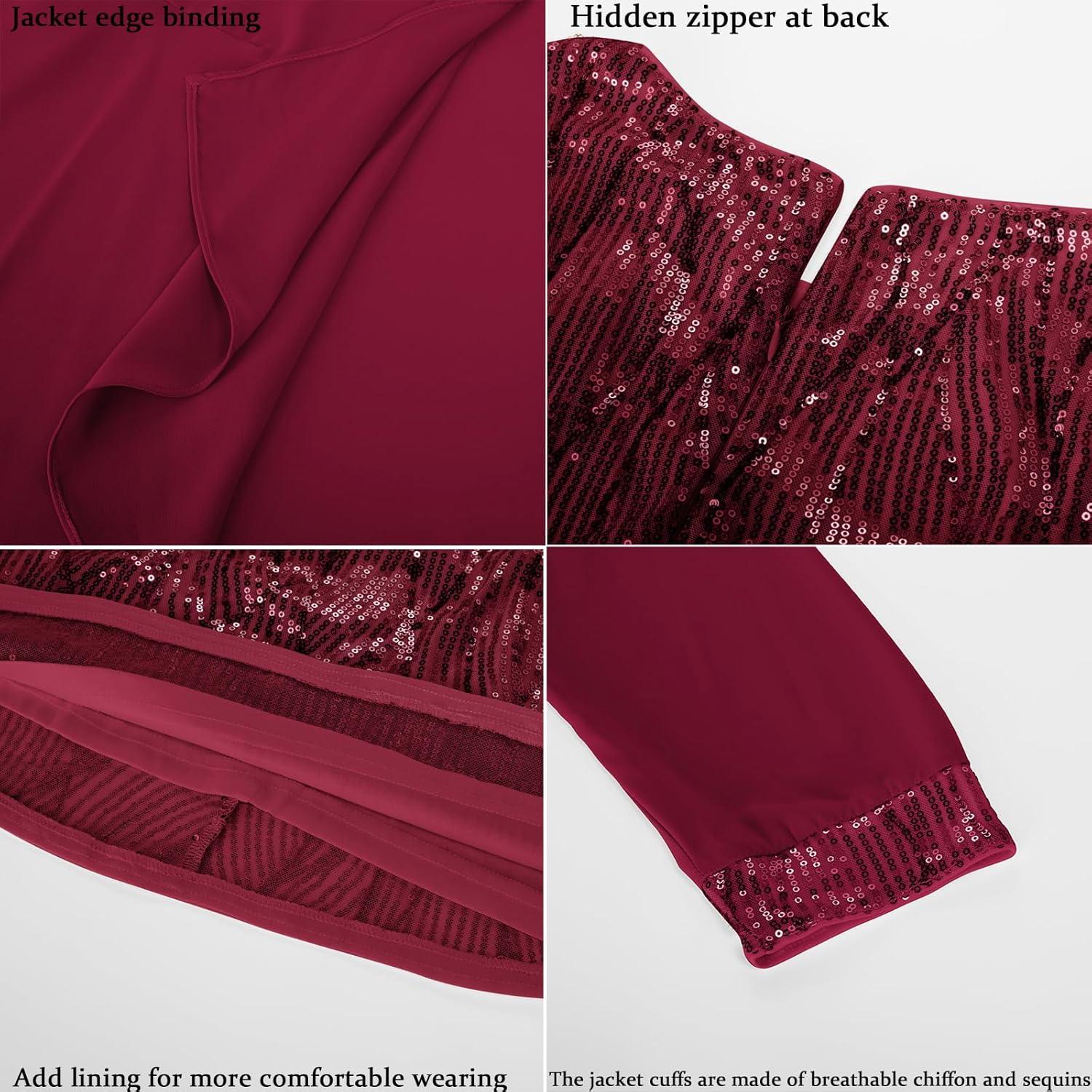 imageGRACE KARIN Womens Sequin Dress Wedding Guest amp Mother of The Bride Formal Dress Two Piece Knee LengthWine Red