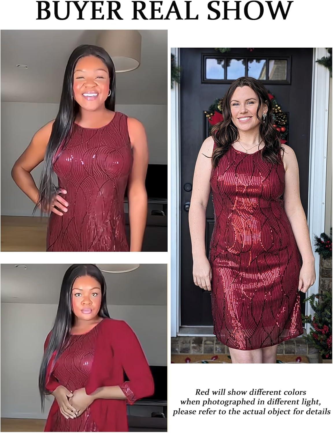 imageGRACE KARIN Womens Sequin Dress Wedding Guest amp Mother of The Bride Formal Dress Two Piece Knee LengthWine Red