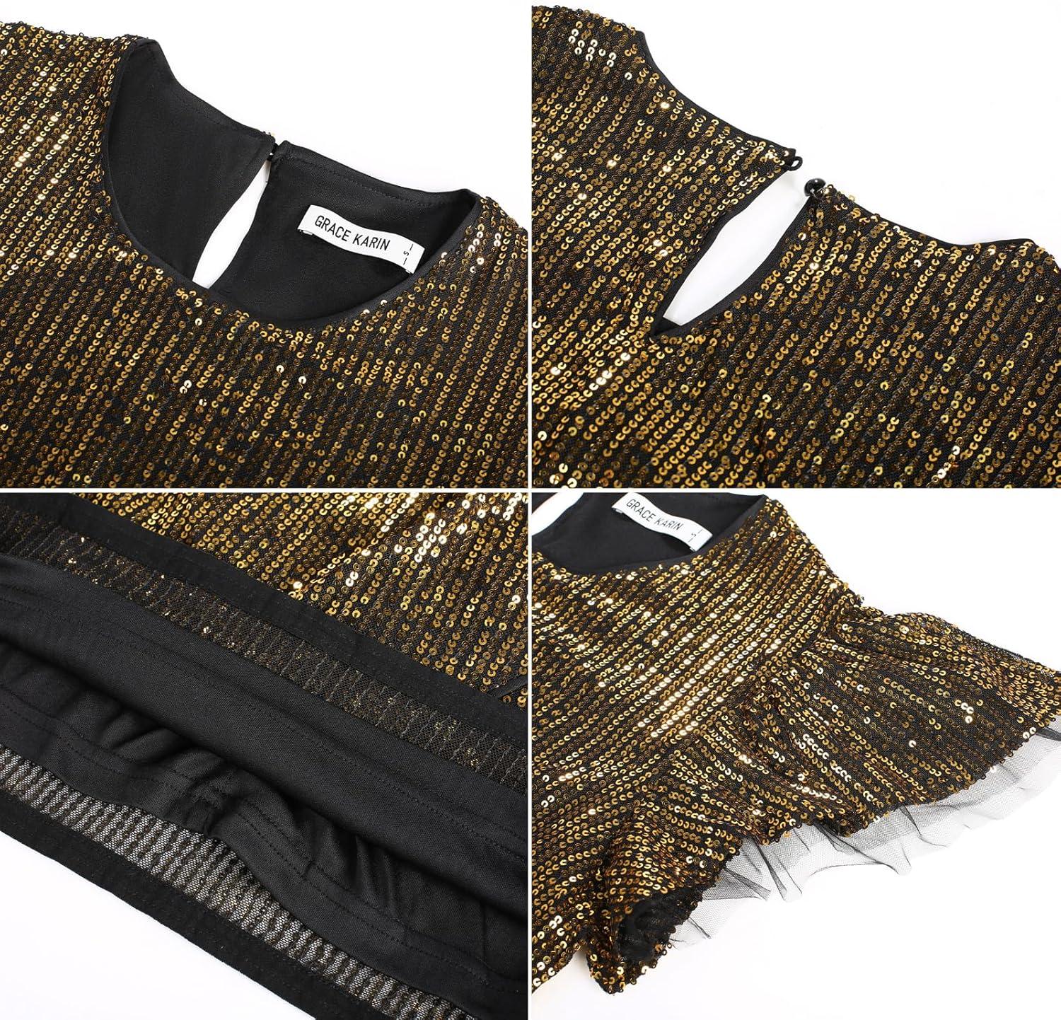 imageGRACE KARIN Womens Sparkly Sequin Dress Cap Sleeve Party Cocktail Holiday Dress Elegant Glitter Sparkly Dresses for WomenBlack Gold