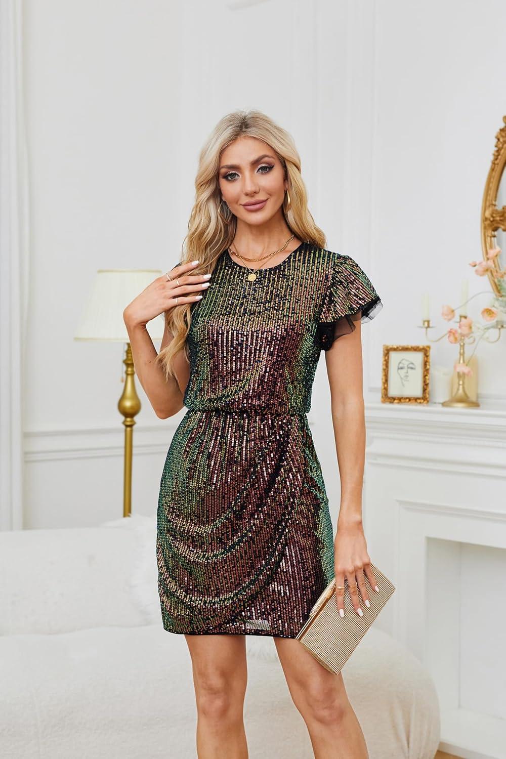 imageGRACE KARIN Womens Sparkly Sequin Dress Cap Sleeve Party Cocktail Holiday Dress Elegant Glitter Sparkly Dresses for WomenColorful Black