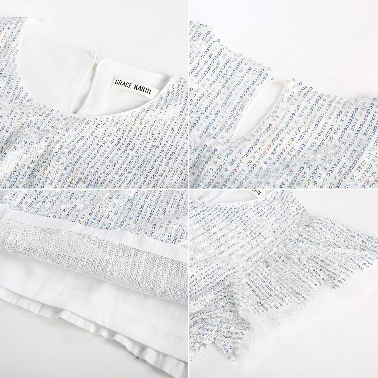 imageGRACE KARIN Womens Sparkly Sequin Dress Cap Sleeve Party Cocktail Holiday Dress Elegant Glitter Sparkly Dresses for WomenColorful White