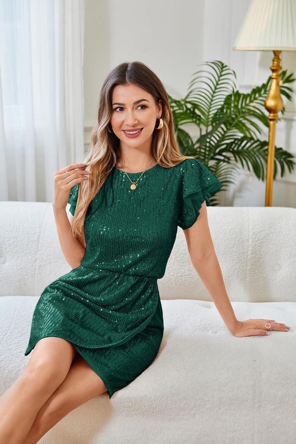 imageGRACE KARIN Womens Sparkly Sequin Dress Cap Sleeve Party Cocktail Holiday Dress Elegant Glitter Sparkly Dresses for WomenGreen