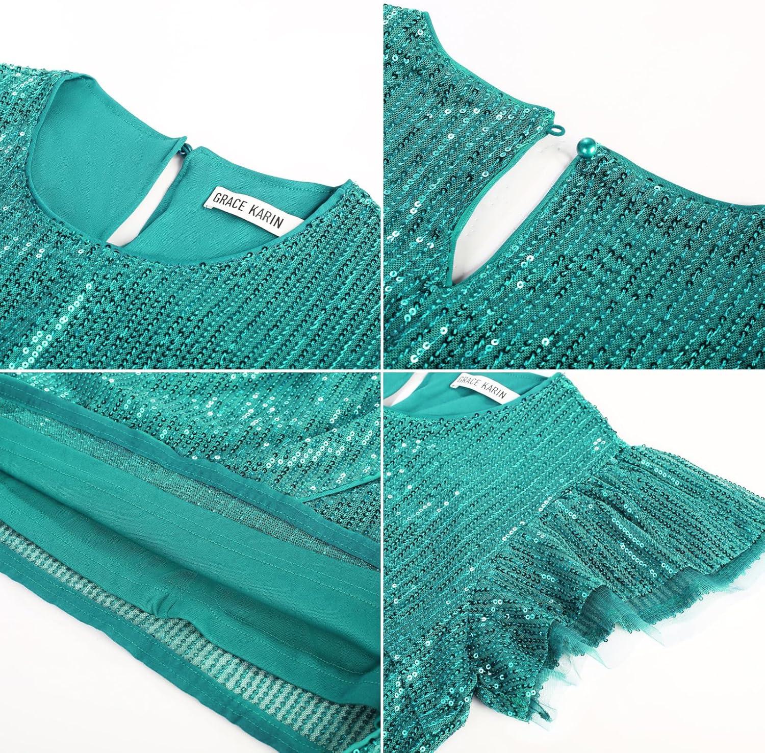 imageGRACE KARIN Womens Sparkly Sequin Dress Cap Sleeve Party Cocktail Holiday Dress Elegant Glitter Sparkly Dresses for WomenLake Green