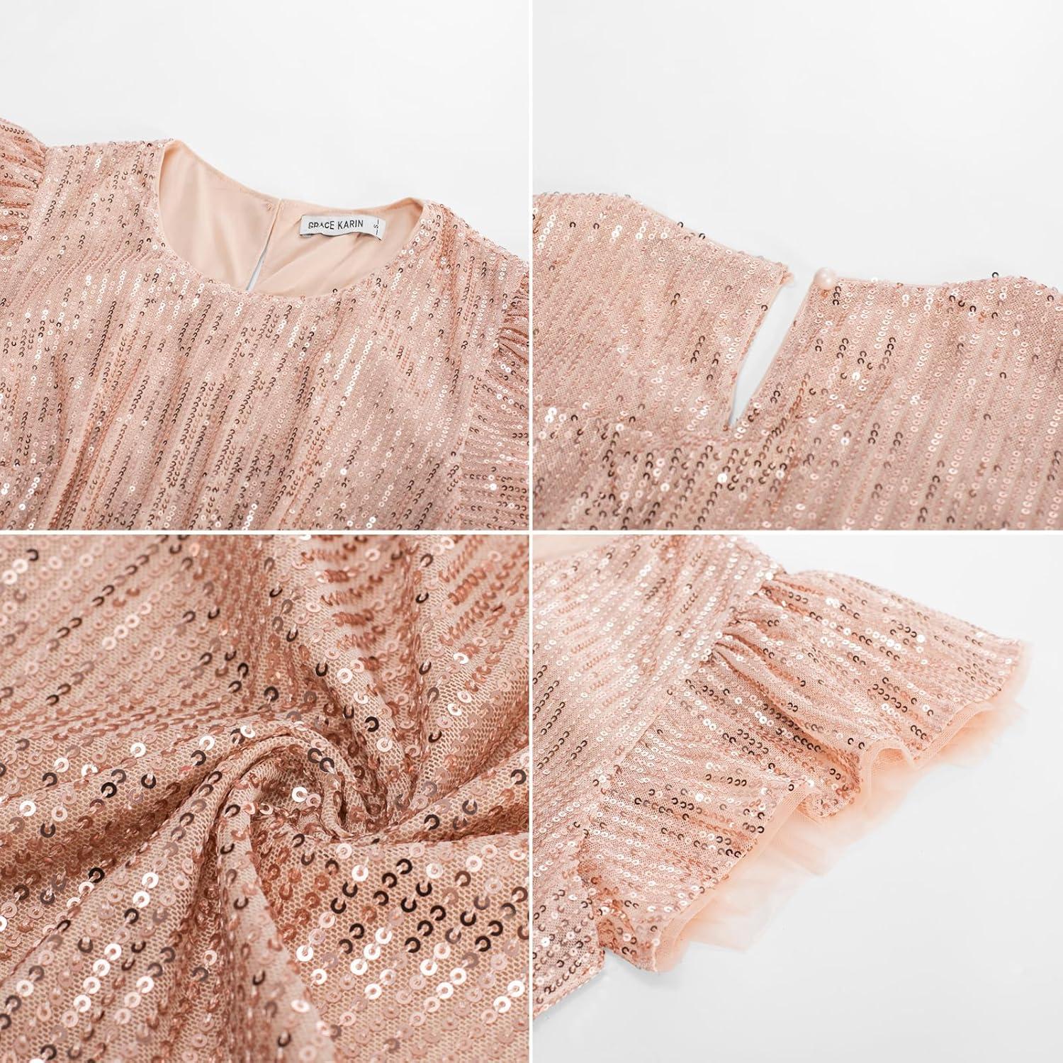 imageGRACE KARIN Womens Sparkly Sequin Dress Cap Sleeve Party Cocktail Holiday Dress Elegant Glitter Sparkly Dresses for WomenRose Gold