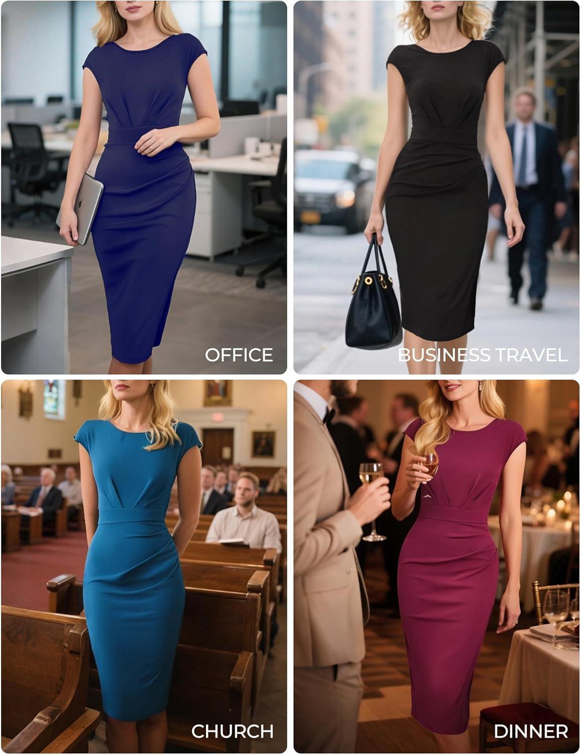 imageGRACE KARIN Womens Wear to Work Dresses 2026 Cap Sleeve Sheath Bodycon Midi Dress Ruched Business Office Pencil DressDark Purple