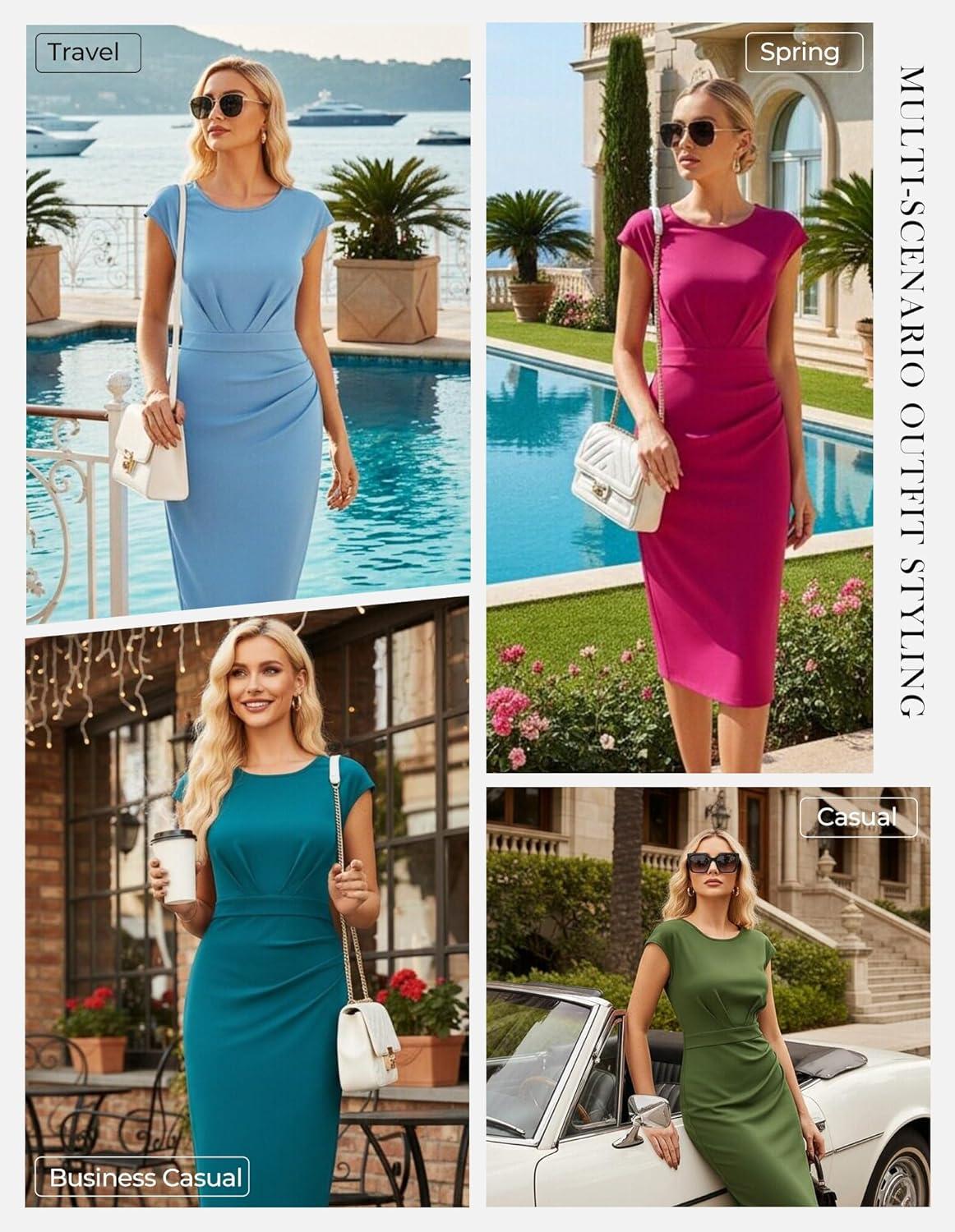 imageGRACE KARIN Womens Wear to Work Dresses 2026 Cap Sleeve Sheath Bodycon Midi Dress Ruched Business Office Pencil DressPink