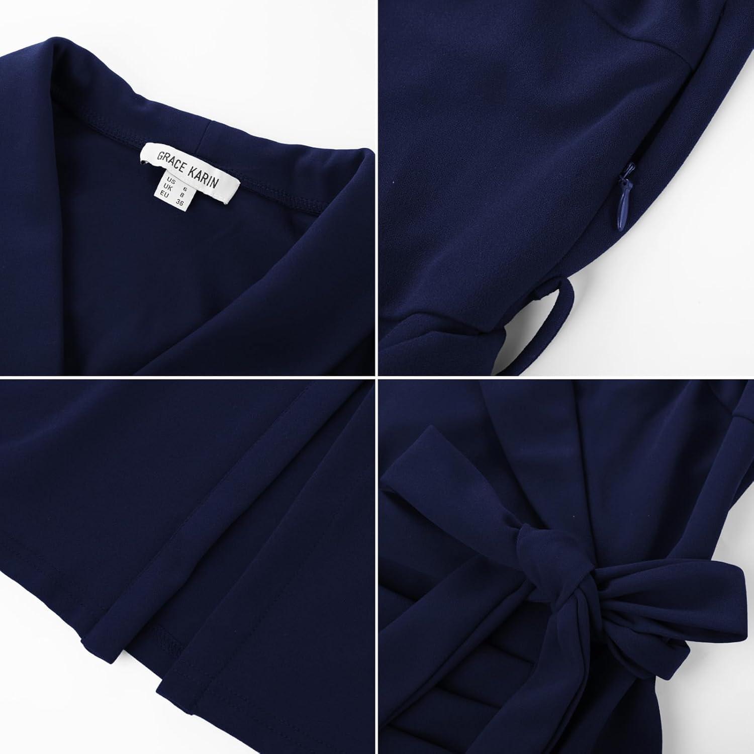 imageGRACE KARIN Womens Wear to Work Sleeveless Ruched Bodycon Office Pencil Midi Dresses with BeltNavy Blue