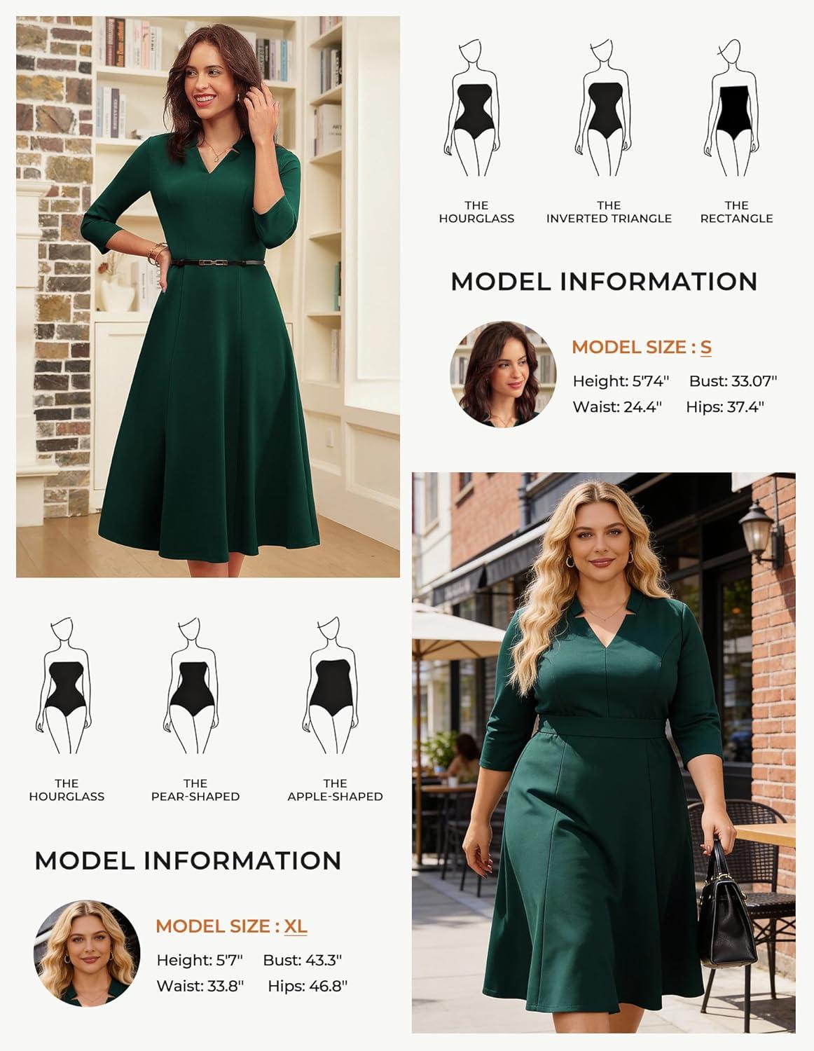 imageGRACE KARIN Work Dresses for Women 2025Midi Business Dress34 Sleeve Classy Fit and Flare Dress with PocketDark Green