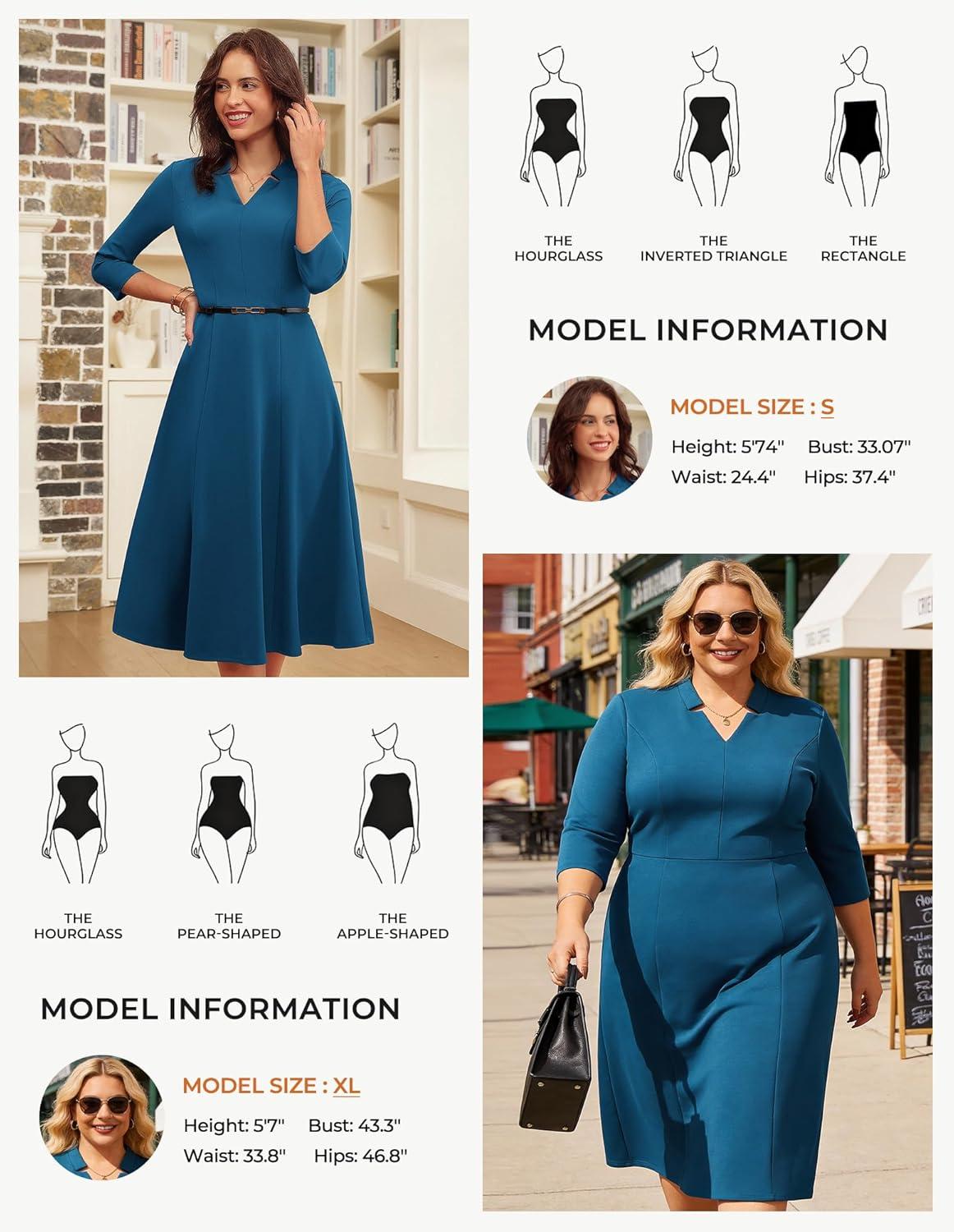imageGRACE KARIN Work Dresses for Women 2025Midi Business Dress34 Sleeve Classy Fit and Flare Dress with PocketGray Blue