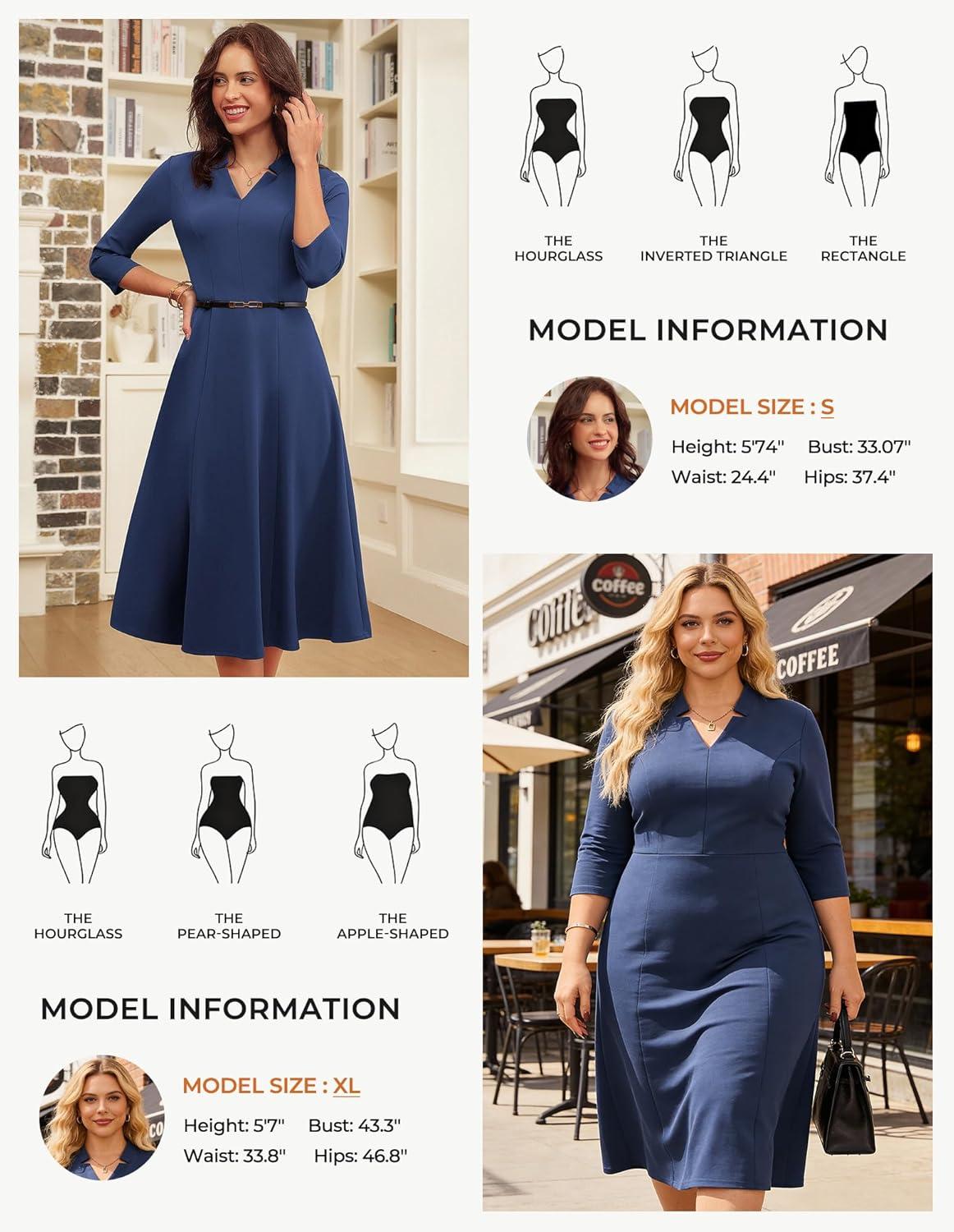 imageGRACE KARIN Work Dresses for Women 2025Midi Business Dress34 Sleeve Classy Fit and Flare Dress with PocketNavy Blue