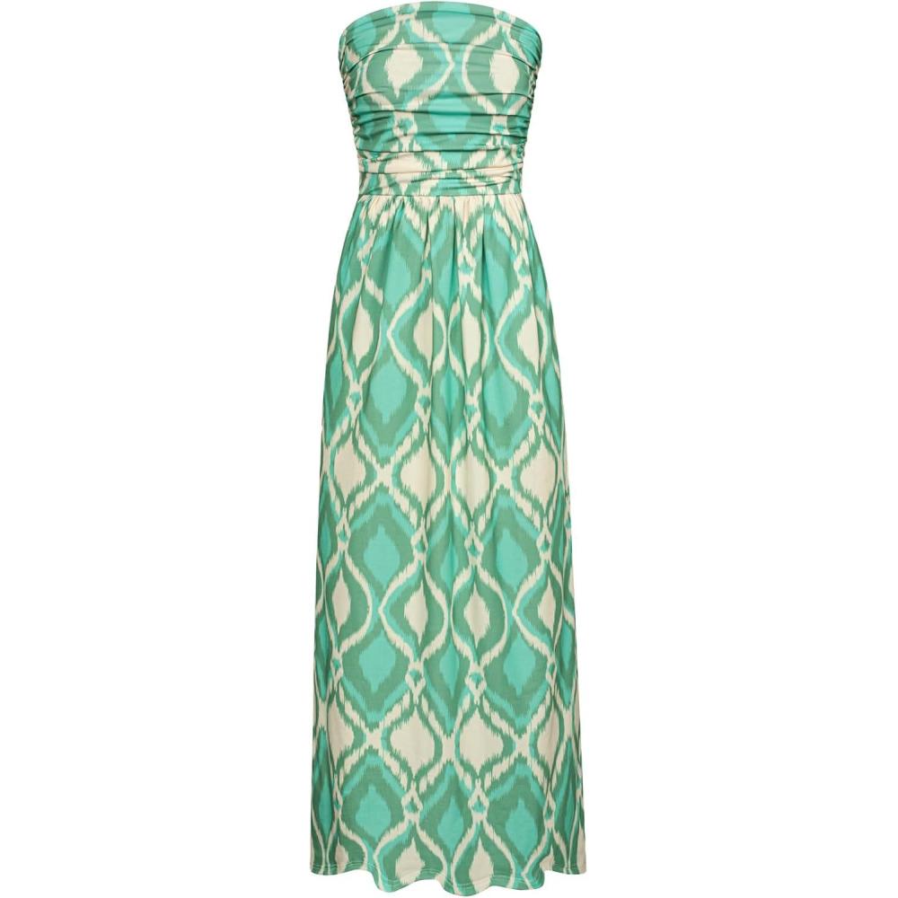 imageGRACE KARIN Women Strapless Dress Casual Loose Ruched Long Maxi Dress with PocketsApricot Green Flower