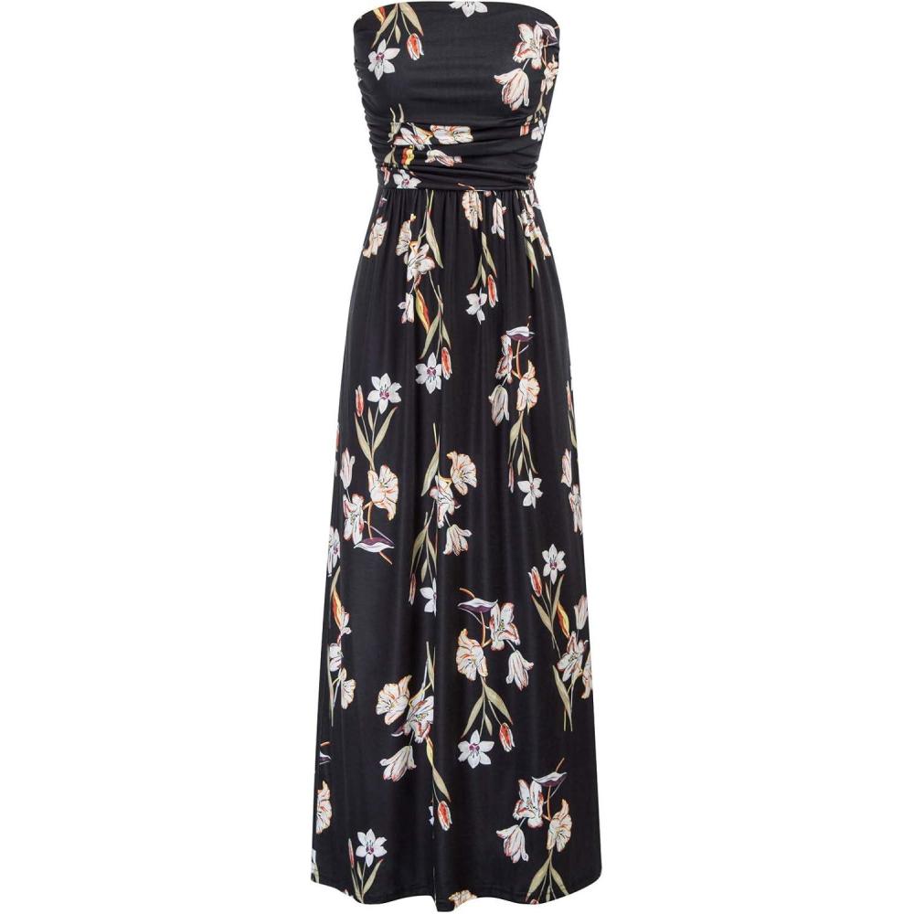 imageGRACE KARIN Women Strapless Dress Casual Loose Ruched Long Maxi Dress with PocketsFloral Black