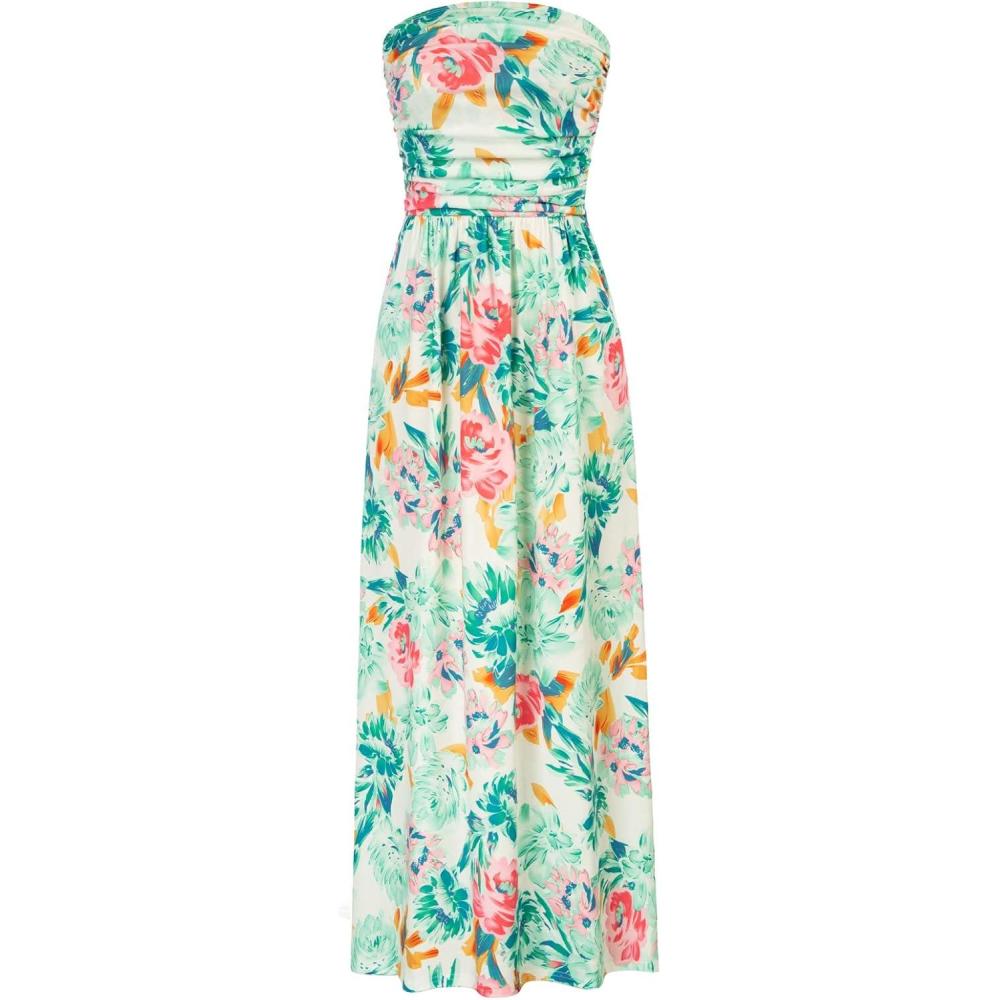 imageGRACE KARIN Women Strapless Dress Casual Loose Ruched Long Maxi Dress with PocketsGreen Floral