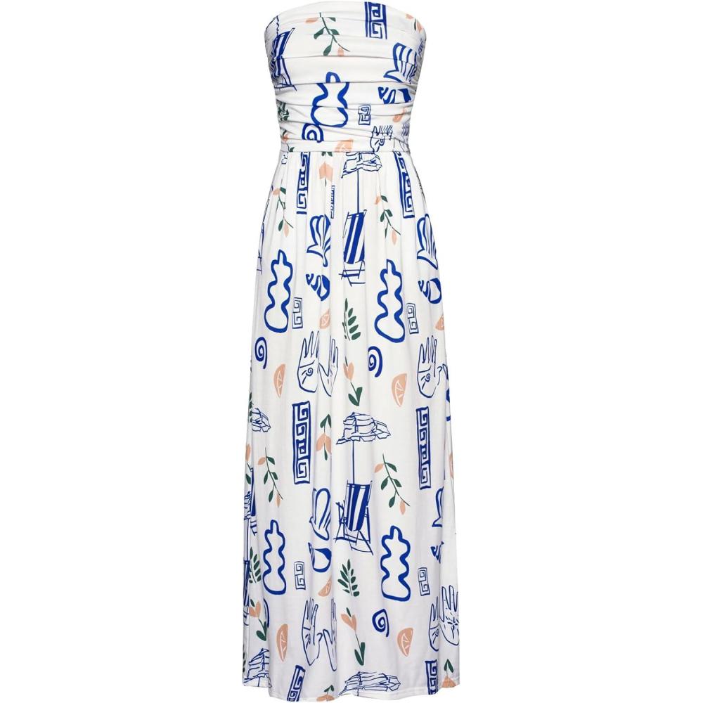 imageGRACE KARIN Women Strapless Dress Casual Loose Ruched Long Maxi Dress with PocketsOcean