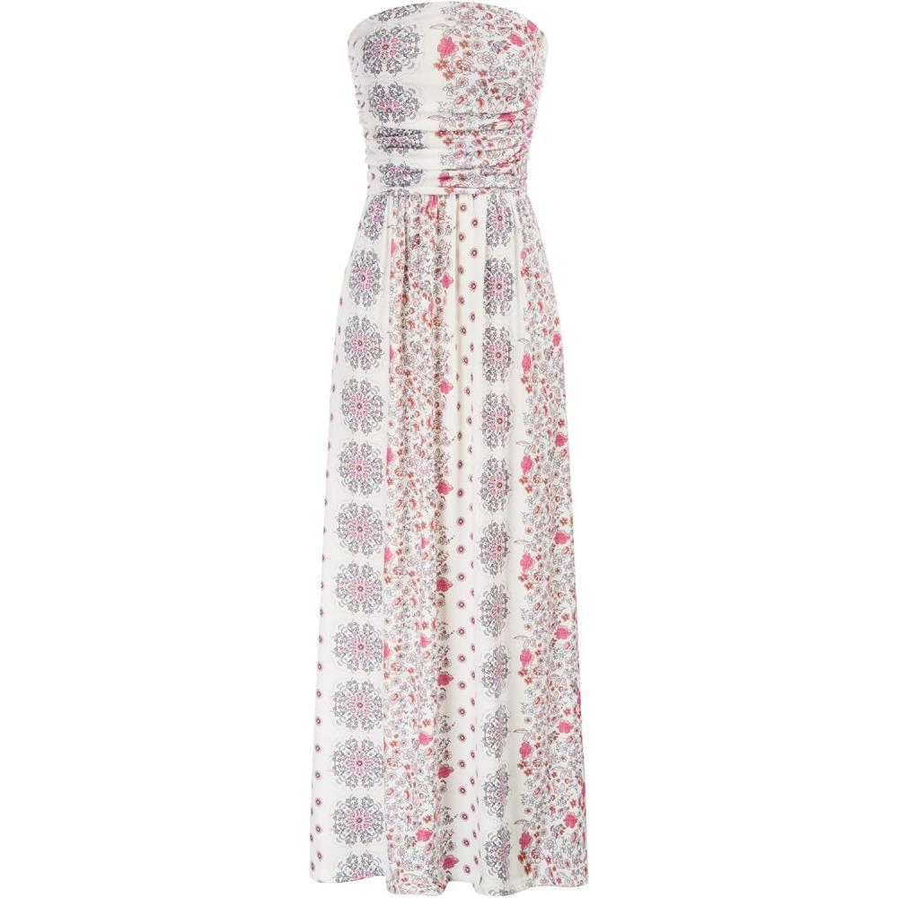 imageGRACE KARIN Women Strapless Dress Casual Loose Ruched Long Maxi Dress with PocketsPink Floral