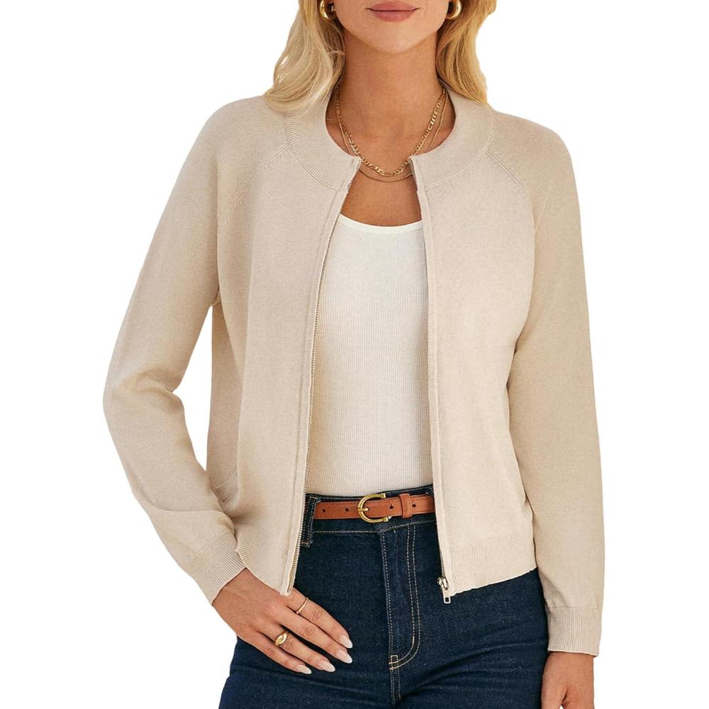 imageGRACE KARIN Womens Long Sleeve Zip Up Cardigan Sweaters Lightweight Fashion Sweater Jacket Knitted Spring ClothesBeige