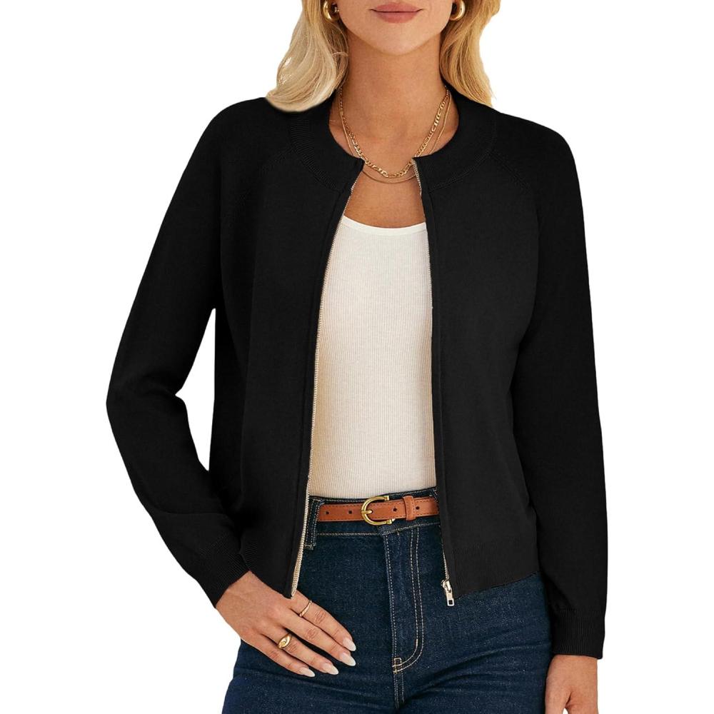 imageGRACE KARIN Womens Long Sleeve Zip Up Cardigan Sweaters Lightweight Fashion Sweater Jacket Knitted Spring ClothesBlack