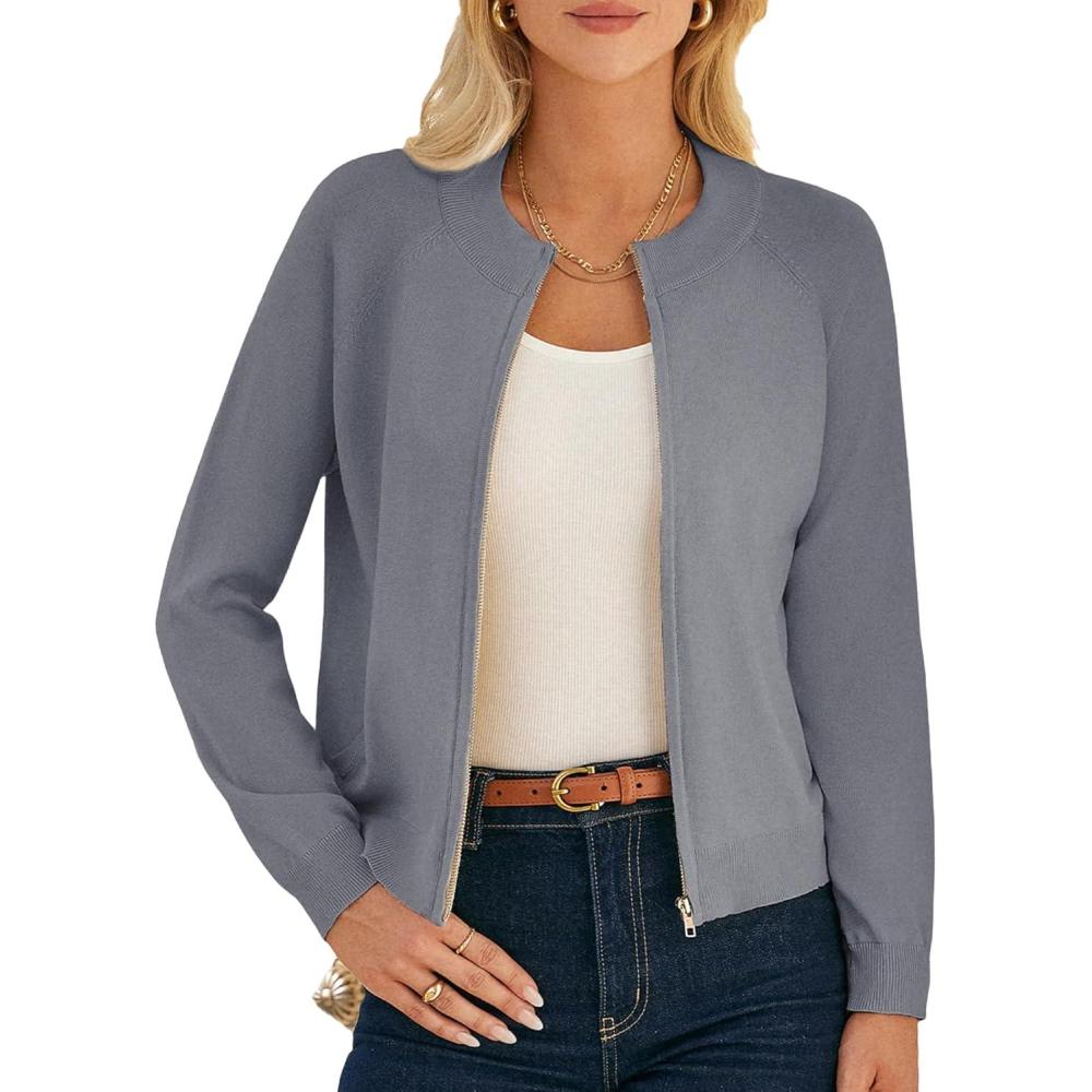 imageGRACE KARIN Womens Long Sleeve Zip Up Cardigan Sweaters Lightweight Fashion Sweater Jacket Knitted Spring ClothesDeep Grey