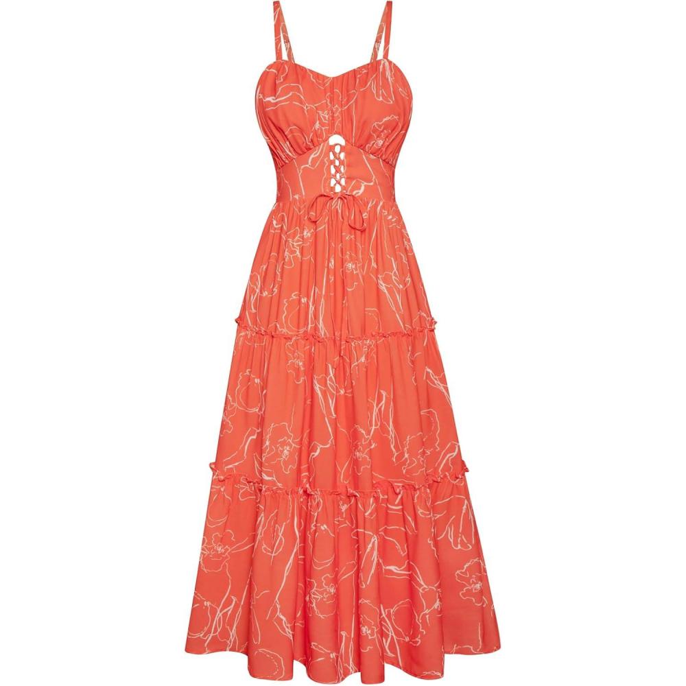 imageGRACE KARIN Womens Summer Floral Dress 2026 Boho Spaghetti Strap Smocked Tiered Casual Maxi Long Sundress with PocketsOrange Floral