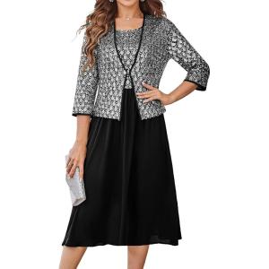 GRACE KARIN 2025 Mother of The Bride Dresses Wedding Guest Party Dress Two Piece Dress(Black Silver)