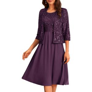 GRACE KARIN 2025 Mother of The Bride Dresses Wedding Guest Party Dress Two Piece Dress(Dark Purple)