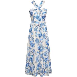 GRACE KARIN 2025 Women’s Criss Cross Halterneck Sleeveless Summer Floral Print Flowy A Line Maxi Dress(Beige Blue)