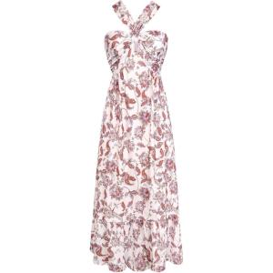 GRACE KARIN 2025 Women’s Criss Cross Halterneck Sleeveless Summer Floral Print Flowy A Line Maxi Dress(Beige Floral)