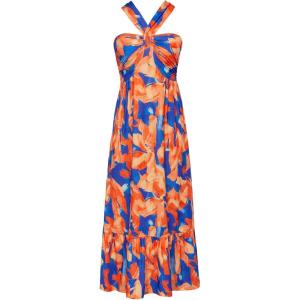 GRACE KARIN 2025 Women’s Criss Cross Halterneck Sleeveless Summer Floral Print Flowy A Line Maxi Dress(Blue Flowers)