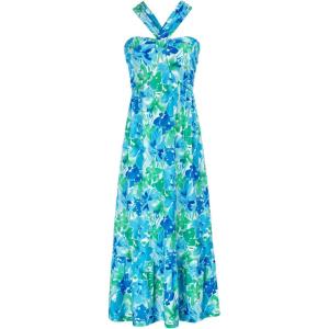 GRACE KARIN 2025 Women’s Criss Cross Halterneck Sleeveless Summer Floral Print Flowy A Line Maxi Dress(Blue Green)