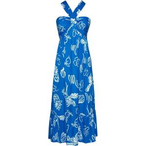 GRACE KARIN 2025 Women’s Criss Cross Halterneck Sleeveless Summer Floral Print Flowy A Line Maxi Dress(Blue Ocean)