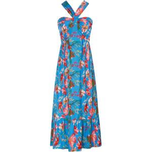 GRACE KARIN 2025 Women’s Criss Cross Halterneck Sleeveless Summer Floral Print Flowy A Line Maxi Dress(Blue Red)