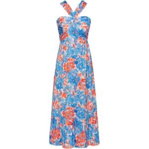 GRACE KARIN 2025 Women’s Criss Cross Halterneck Sleeveless Summer Floral Print Flowy A Line Maxi Dress(Blue Watercolour)