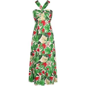 GRACE KARIN 2025 Women’s Criss Cross Halterneck Sleeveless Summer Floral Print Flowy A Line Maxi Dress(Green Red Floral)