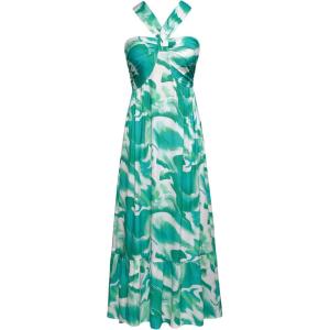GRACE KARIN 2025 Women’s Criss Cross Halterneck Sleeveless Summer Floral Print Flowy A Line Maxi Dress(Green Watercolour)