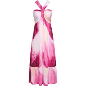 GRACE KARIN 2025 Women’s Criss Cross Halterneck Sleeveless Summer Floral Print Flowy A Line Maxi Dress(Magenta Tie Dye)
