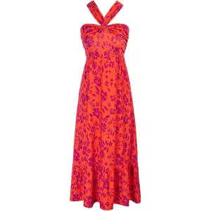 GRACE KARIN 2025 Women’s Criss Cross Halterneck Sleeveless Summer Floral Print Flowy A Line Maxi Dress(Orange Purple)