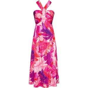 GRACE KARIN 2025 Women’s Criss Cross Halterneck Sleeveless Summer Floral Print Flowy A Line Maxi Dress(Pink Abstract)