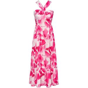 GRACE KARIN 2025 Women’s Criss Cross Halterneck Sleeveless Summer Floral Print Flowy A Line Maxi Dress(Pink Watercolour)