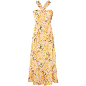 GRACE KARIN 2025 Women’s Criss Cross Halterneck Sleeveless Summer Floral Print Flowy A Line Maxi Dress(Yellow Floral)