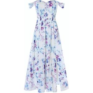 GRACE KARIN 2025 Women’s Summer Floral Print Flowy A Line Maxi Dresses Sleeveless Smocked Off Shoulder Dress(White-purple)