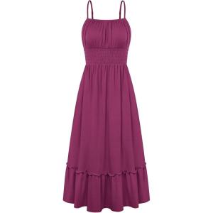 GRACE KARIN 2026 Summer Maxi Dresses for Women, Smocked Spaghetti Strap Long Dress, Flowy Boho Beach Sundresses with Pockets(Purple Red)