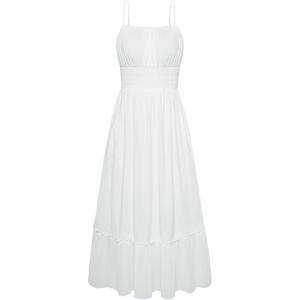 GRACE KARIN 2026 Summer Maxi Dresses for Women, Smocked Spaghetti Strap Long Dress, Flowy Boho Beach Sundresses with Pockets(White)