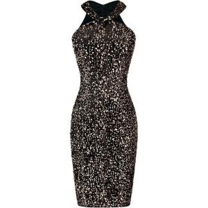 GRACE KARIN Sequin Dress for Women Sleeveless Sparkly Glitter Halter Dress Bodycon Mini Club Dresses 2025(Black Rose Gold)