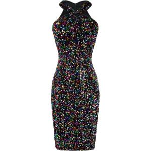 GRACE KARIN Sequin Dress for Women Sleeveless Sparkly Glitter Halter Dress Bodycon Mini Club Dresses 2025(Colorful Black)