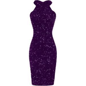 GRACE KARIN Sequin Dress for Women Sleeveless Sparkly Glitter Halter Dress Bodycon Mini Club Dresses 2025(Purple)