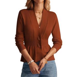 GRACE KARIN Women Cardigan Sweaters 2025 Fall,Long Sleeve Cropped Sweater Coat Trendy,Button Front Peplum Tops Lightweight(Caramel)