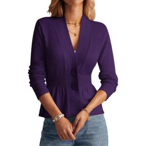 GRACE KARIN Women Cardigan Sweaters 2025 Fall,Long Sleeve Cropped Sweater Coat Trendy,Button Front Peplum Tops Lightweight(Dark Purple)