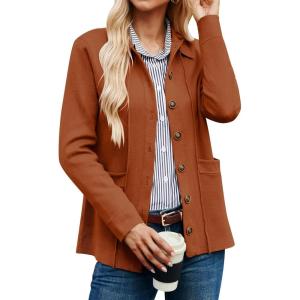 GRACE KARIN Women Casual Cardigan Knit Button Down Jacket Long Sleeve Sweater Blazer with Pockets(Caramel)